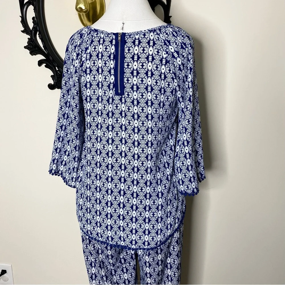 Xhilaration Dark Blue and White Print Top and Matching Pants Set